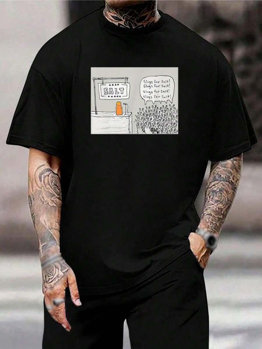 Camiseta gráfica divertida y antisistema con estampado de sal - Camiseta única de dibujos animados para hombre y mujer - Diseño vanguardista y novedoso de manga corta - Prenda informal para jóvenes - Negro - Ver 1