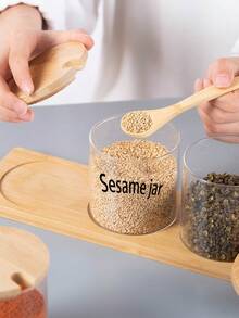 Glass Round Wooden Spoon Storage Jar With Wooden Spoon High Borosilicate Glass Seasoning Jar Multi-Purpose Storage Sealed Jar Candy Tea Jar. - Multicolor - View 5