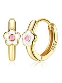 Milacolato Small Hoop Earrings 18K Gold Plated Daisy Earrings Pink Yellow FLower Huggie Hoop Earrings For Women Hypoallergenic Earrings For Sensitive Ears