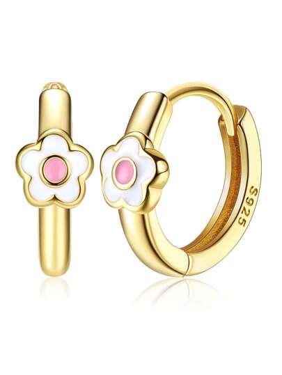 Milacolato Small Hoop Earrings 18K Gold Plated Daisy Earrings Pink Yellow FLower Huggie Hoop Earrings For Women Hypoallergenic Earrings For Sensitive Ears