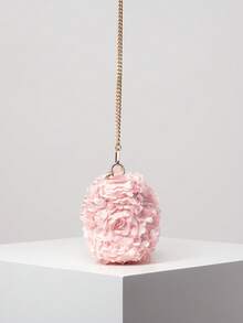 Elegant 3D Flower Handbag, Pearl Bag, Metal Chain Shoulder Bag, Prom Accessories, Prom Bag, Prom Dresses For Women, Elegant Bag For Women (Pattern Random) - Pink - View 7