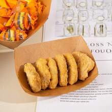 30/50pcs Disposable Kraft Brown Paper Food Trays, Oil-Proof Food Paper Tray Kraft Paper Boat Box, Portable Food Paper Tray For Family Picnic, Suitable For French Fries, Corn Flakes Snacks, Hot Dogs, Taco BBQ, Popcorn Parties, Picnics, Wedding Parties, Multi-Purpose Baking Tool, Kitchen Essentials, Kitchen Accessories (Brown)