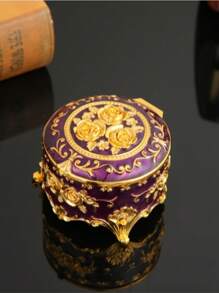 1 Pieza Caja de joyería de estilo vintage redonda, caja de almacenamiento para aretes y collares, para el Día de la Madre, para la novia, para miembros femeninos de la familia o la empresa, brillante y elegante, de moda, opción principal para regalos, necesidad de verano para mujeres, organizador de almacenamiento, regalo, de vuelta a la escuela