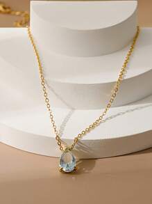 18K Gold Plated December Birthstone 7-Color Pear Zirconia Copper Pendant + Stainless Steel Gold Necklace, Christmas, Birthday, Valentine's Day Gift