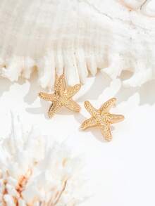 1 Pair Vintage Minimalist Starfish & Beach Theme Earrings, Versatile Fashion Elegant Star Stud Earrings For Women - Gold - View 2