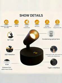 1 件/2 件无线 LED 磁性壁灯：2000mAh 锂电池，USB 可充电夜灯，3 色可调光，现代 ABS 设计氛围照明，触摸控制，适用于房间装饰/室内/室外/餐厅/卧室/酒吧/护眼阅读灯