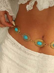 1 pieza Cadena de cintura versátil y de moda con diseño vintage de estilo bohemio y turquesa