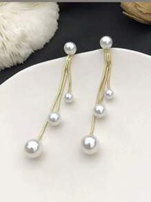 1 par de pendientes colgantes con borlas y perlas vintage para mujer, elegantes para bodas, fiestas y ocasiones formales