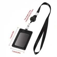 1 chiếc ví đựng thẻ ID bằng da có dây rút và dây đeo cổ, 1 ngăn đựng thẻ ID và 2 khe đựng thẻ, màu đen, thích hợp để đựng thẻ ID công việc, thẻ ra vào, thẻ nhân viên, thẻ ăn và thẻ học sinh. - màu đen - Xem 3