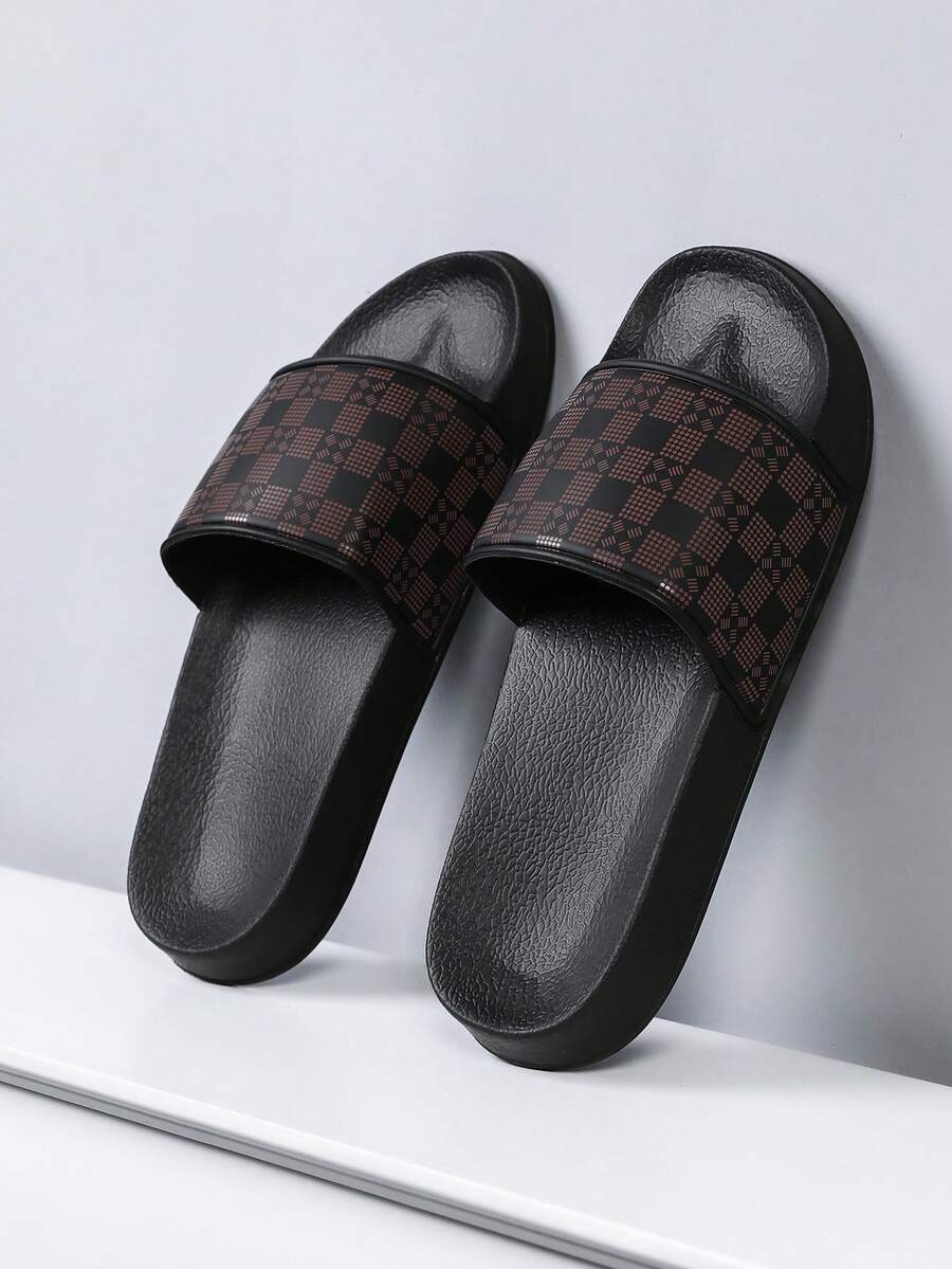 23# Plus Size Men's Summer Slippers, Size 36-48, Outdoor Comfortable Casual Shoes, Lightweight Non-Slip House Slippers, Breathable Men's Sandals, Outdoor & Daily Wear (Asymmetric Pattern) Wide Fit - Brown - View 1