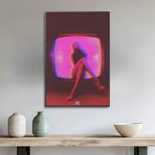 1pc Silhouette Of A Figure In Front Of The TV Screen Prints Canvas Painting "Silhouette In Front Of Neon Screen " Decor For Bedroom ,Living Room ,Office Room ,Wall Decor