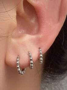 2Pcs Simple Fashion Small Round Bead Hoop Earrings For Women Men Vintage Gold Silver Color Copper Metal Huggie Earrings Female Punk Minimalist Jewelry Accessory