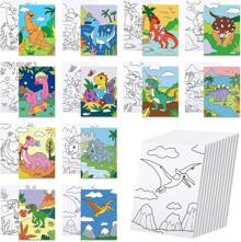 12 Packs Animals Pre Drawn Canvas To Paint, 5" X 7" Dinosaur Pre Printed Canvas For Kids, Pre Stretched Canvas Outline Painting Boards For Beginners, Students, Party Favor