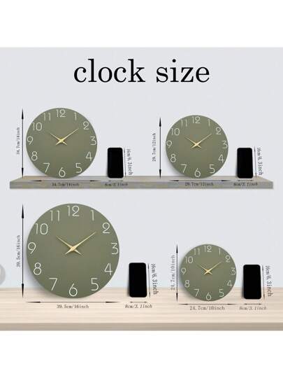 1pc 10 16 Inch Minimalist Grijs Groen Wooden Wand Clock, Battery Powered Quartz Silent Movement, Living Room, Bedroom, Dining Home (Battery Not Included) Back To School Room Supplies view 3