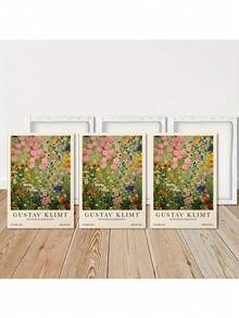 1/3 件植物优雅墙艺术海报，现代印象派墙艺术，古斯塔夫·克里姆特的充满活力的花田插图，色彩缤纷的艺术帆布艺术品墙画礼物，非常适合客厅、卧室、办公室、家居装饰，无框/带框 - 彩色 - 查看 16