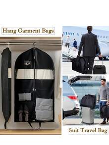 用于旅行和衣柜收纳的西装袋，用于衣服、衬衫、夹克、外套的带角撑板悬挂式服装袋，用于旅行的服装袋，重型悬挂式西装袋，大网眼口袋，用于旅行衣柜衣服收纳的西装袋，带西装袋的旅行服装袋，用于西装、连衣裙、外套衣服防尘罩，加厚无纺布羽绒服收纳袋衣柜悬挂式衣服防尘袋 - 彩色 - 查看 3