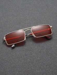 1 件男士时尚眼镜，商务老板眼镜，方形镜框，透明镜片，红色，时尚百搭，双桥时尚眼镜，欧美新款，金属框架眼镜