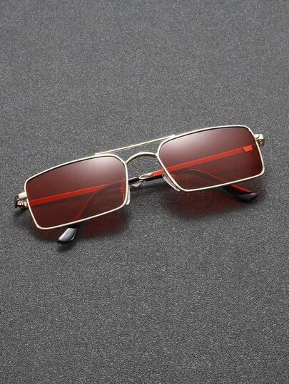 1pc Men's Fashion Glasses, Business Boss Glasses, Square Frame, Transparent Lens, Red Color, Stylish & Versatile, Double-Bridge Fashion Glasses, European & American New Style, Metal Frame Glasses
