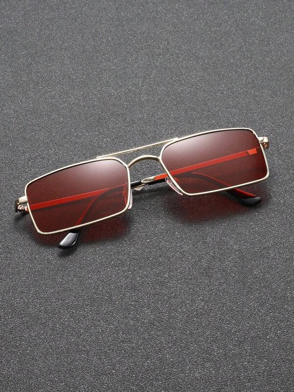 1 pieza Gafas de moda para hombre, gafas de jefe de negocios, montura cuadrada, lentes transparentes, color rojo, elegantes y versátiles, gafas de moda de doble puente, estilo europeo y americano nuevo, gafas de montura metálica