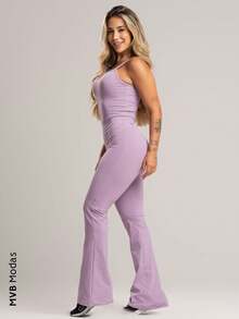 Fitness Flare Jumpsuit With Adjustable Straps Polyamide Mvb Modas - Purple - View 2
