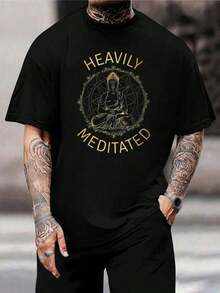 Camiseta de meditación budista Zen para hombre - Cómoda camiseta de algodón para meditación - Camiseta negra holgada para yoga - Ropa de mindfulness - Negro - Ver 1