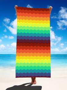 1 pièce Serviette de plage à rayures arc-en-ciel, serviette de plage en microfibre, serviette de plage super absorbante, serviette de très fort grammage, serviette de plage de voyage, serviette de piscine de sport, serviette de camping de salle de bain, serviette de yoga pour filles femmes adultes