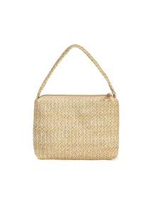 Elegant Spring/Summer Simple Plain Straw Studded Magnetic Triangle Handle Clutch Bag, For Party, Wedding, Prom, Gathering, Beach - Beige - View 5