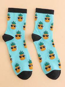 Men Cartoon Pineapple Pattern Crew Socks - Multicolor - View 3