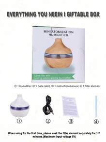 1pc Vase Humidifier, Transparent Woodgrain 300ml/USB Home Bedroom Bathroom Air Humidifier, Air Purifier, Mist Sprayer, Car Diffuser, Great Gift For Coworkers