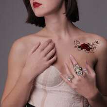 Flower Realistic Temporary Tattoos, Small Tiny Fake Rose Tattoo Stickers, 10 Sheets For Women Girls Adults Makeup On Body Face Hand Finger Arm Neck Wrist, Sexy Party Supplies Favors