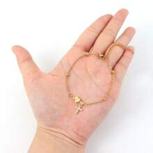 1 peça Nova Moda Coração Inicial Pave Zircônia Cruz Dourada Aço Inoxidável Contas Corrente Pulseiras Para Mulheres