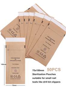 1. 75x150毫米一次性消毒袋，20/50/100个装，美甲牛皮纸袋，美甲工具消毒袋，钻头钳清洁设备收纳配件 - 棕色 - 查看 9