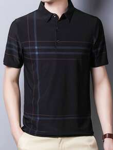 Men's Summer Short Sleeve Ice Silk Polo Shirt - Black - View 3