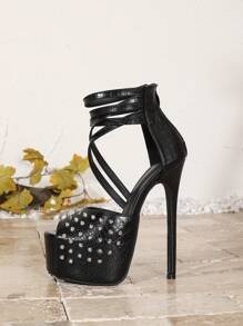 Women's High Heel Shoes With Zipper, Peep-Toe Design, Lemon Decoration, Open Toe, 16cm Sexy Thin High Heel Fashion Pumps