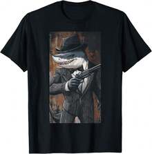 Gangster Shark Wearing Pinste Suit Shark Art T-Shirt_SP Gifts For Wife - Black - View 1