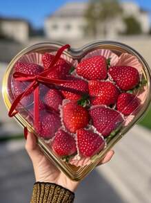 10 Heart-Shaped Plastic Trays With LIDS - Multi-Purpose Large-Capacity Snack Containers, Suitable For Fruits, Sushi, Vegetables, Salads And Cheese Boards - Transparent Design, Golden Border - Perfect For Parties, Festivals And Gifts