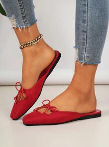 Damen Flache Schuhe, Neuer Stil Sommer 2025, Quadratische Spitze aus Veloursleder mit Schleife, rote Ballerinas, Slip-On Loafers. Perfekt für den täglichen Tragen, Outfits, Urlaub, Lässig, Einfach, Bequem, Vielseitig, Modische rote Schleifen Ballerinas, rote Schuhe.