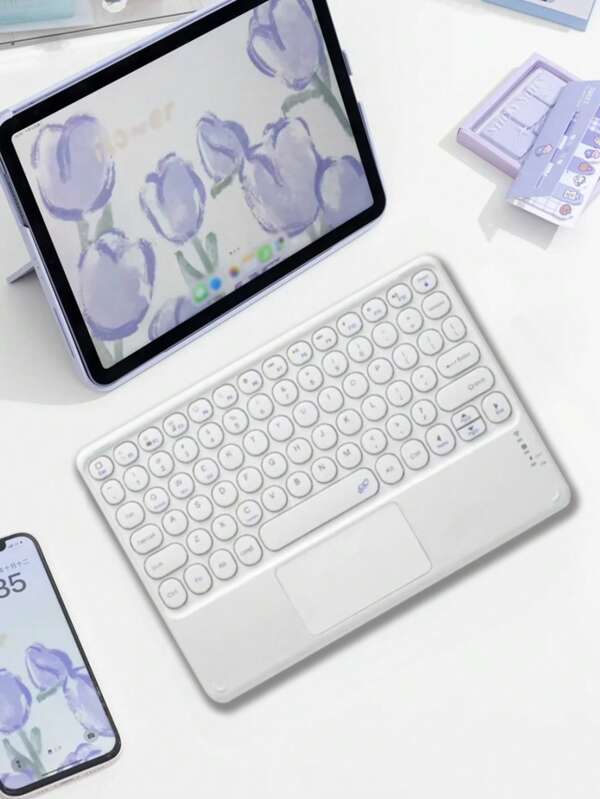 Teclado inalámbrico con control táctil redondo, teclado inalámbrico portátil con adsorción magnética, apto para Tableta PC, Smartphone, teclado inalámbrico de oficina