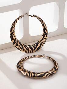 1 Pair Bohemian Hiphop Style Animal Element Elegant Fashion Women's Earrings, Iron Wide Face Exaggerated Large Size Hoop Earrings With Zebra Print Pattern, Suitable For Banquet, Party And Daily Wear - Zebra Print Earrings - View 6