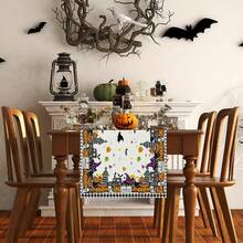 1pc Halloween Elemental Pattern Table Flag, Made Of 72 Inch Knitted Polyester Fiber, Used For Holiday Gathering Tables, Home Kitchen Decoration Gatherings, And Gifts