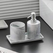 1件陶瓷皂液器/漱口杯/托盘/清洁棉签罐，仿大理石陶瓷浴室用品，家用沐浴露洗发水洗手液乳液瓶，浴室皂盒牙刷杯，适用于酒店民宿浴室家居装饰返校 - 多色 - 查看 1