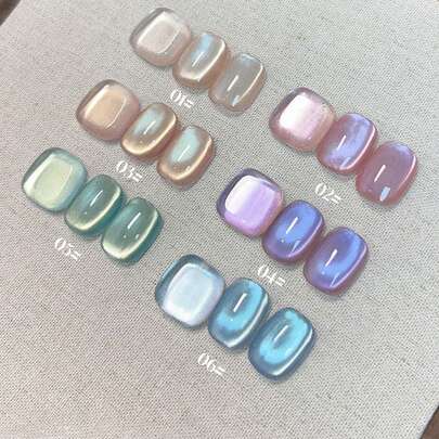 Bộ 6 lọ sơn móng tay pha lê trong suốt hình mắt mèo màu vàng, xanh dương, xanh lá, tím thanh lịch cho ngày lễ tình nhân mùa hè, cốc sơn móng tay hình mắt mèo theo mùa, kết hợp với lớp sơn lót và lớp sơn phủ, cần đèn UV, bộ 6 lọ sơn gel gốc thực vật thích hợp cho người mới bắt đầu, sử dụng tại nhà, văn phòng, đi làm, hẹn hò, không chứa vi-rút, phong cách bán chạy, đạt chuẩn salon, sử dụng trong 28 ngày.