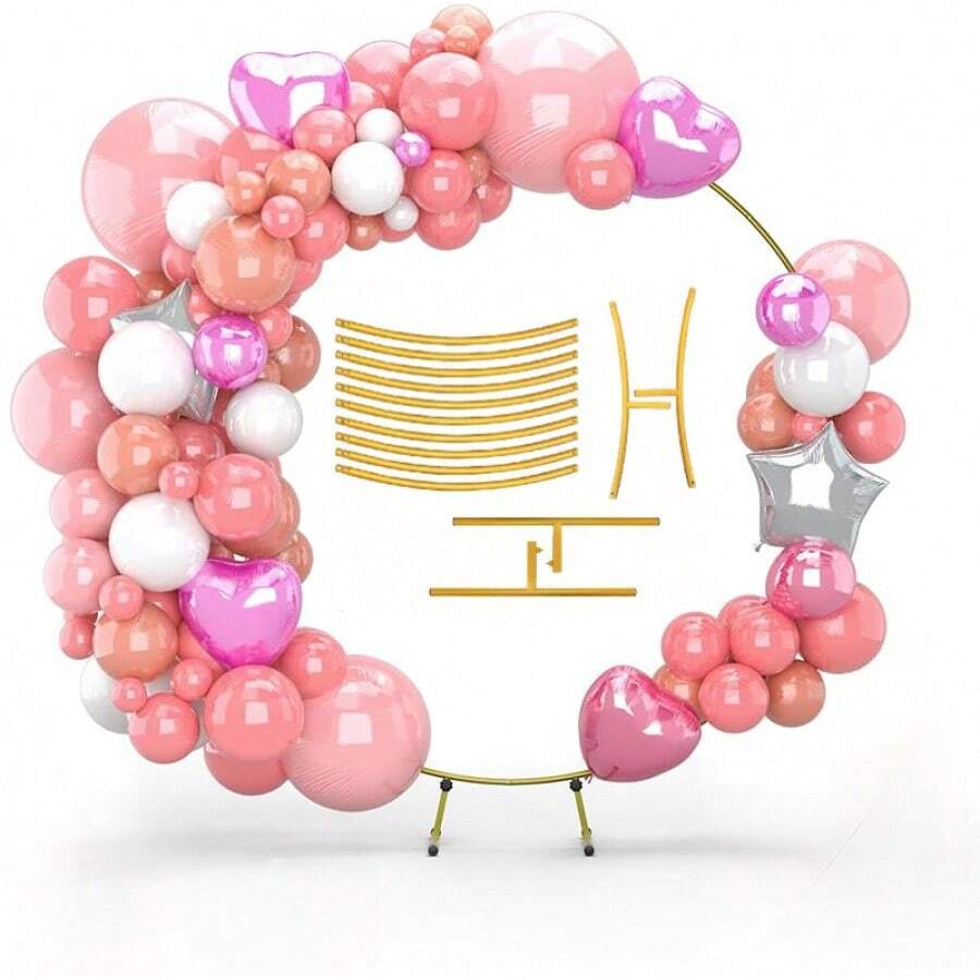 6.6/7.2FT Round Backdrop Stand, Gold Metal Stable Circle Hoop Balloon Arch Frame Wedding Arch For Ceremony Birthday Party Anniversary Bridal BabyShower Graduation Decoration - Gold - View 1