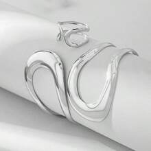 2pcs Set Exaggerated Geometric Minimalist Chic Metallic Adjustable Cuff Bracelet & Ring Set For Women