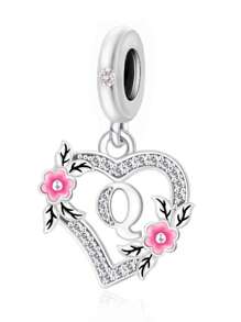 HuooNew 1pc 925 Sterling Silver Heart Shape Letter Inlaid Cubic Zirconia DIY Pendant, Suitable For Men & Women, Party/Gift