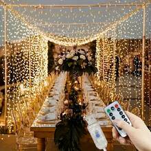1 件窗帘仙女灯,USB 供电 LED 仙女灯串,具有 8 种照明模式,适用于派对、客厅、卧室、室内装饰、婚礼、生日、单身派对(暖白/白色/多色) - USB窗簾燈 - 查看 4