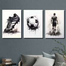 3pcs Modern Black And White Graffiti Football Wall Arts Canvas Posters, High-Definition Printing With Optional High-Quality Frame, Hanging Paintings For Living Room And Bedroom Home Decoration - Black and White - View 1