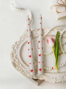 2pcs/Set (One Box) Long Pole Conical Heart Pink Candle, 9.84 Inches, Soy Wax Smokeless, Wedding Banquet Decoration Atmosphere Long Candle Branch, Black Heart, Red Heart, Pink Candle White Candle, Holiday Atmosphere Candle, Valentine's Day Candle, Cute And Fun Candle