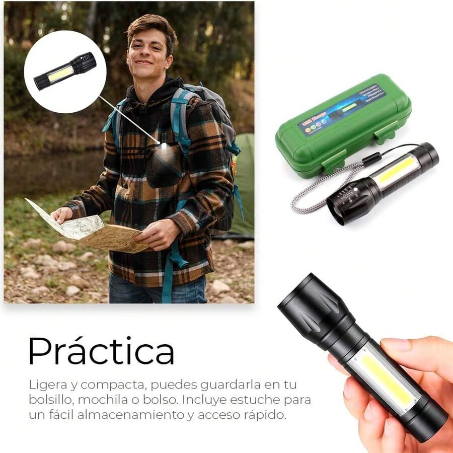 6 Linternas LED Recargables, Lamparas de Mano de 2,000 Lumenes, 3 Modos de Iluminacion, 6,000 Horas de Vida Util, Cada Linterna Incluye Cable de Carga y Estuche - Negro - Ver 1