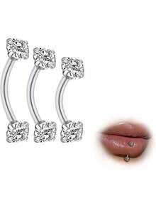 3pcs Rook Piercing Jewellery Banana Eyebrow Barbell Helix Labret Piercing Lip Lip Piercing Daith Belly Bar Silver Gold Ball Curved Barbell 6mm 8mm 10mm 16G